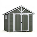 Abri de jardin 240 x 180 x 220 cm en bois vert gris et blanc - Double porte style chalet