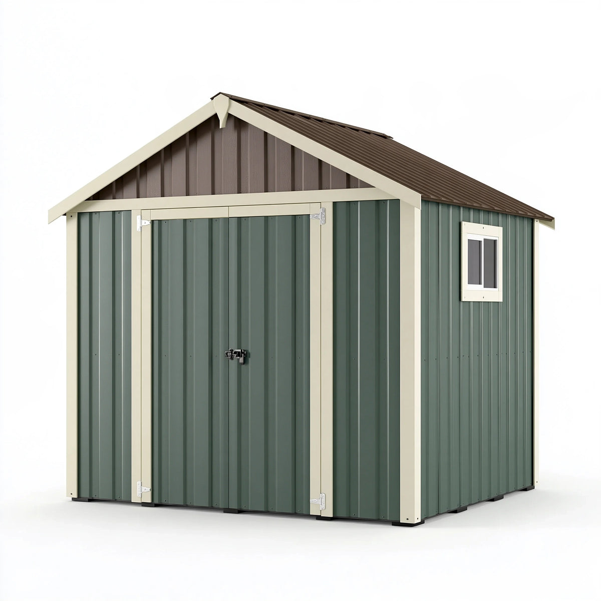 Abri de jardin 213 x 191 x 195 cm en acier vert foncé et beige avec toit à deux pentes