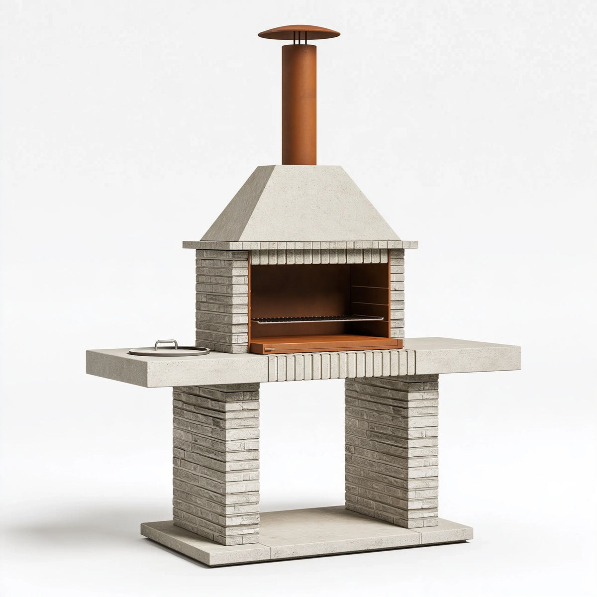 Barbecue de jardin 180 x 80 x 260 cm en béton gris avec foyer et cheminée