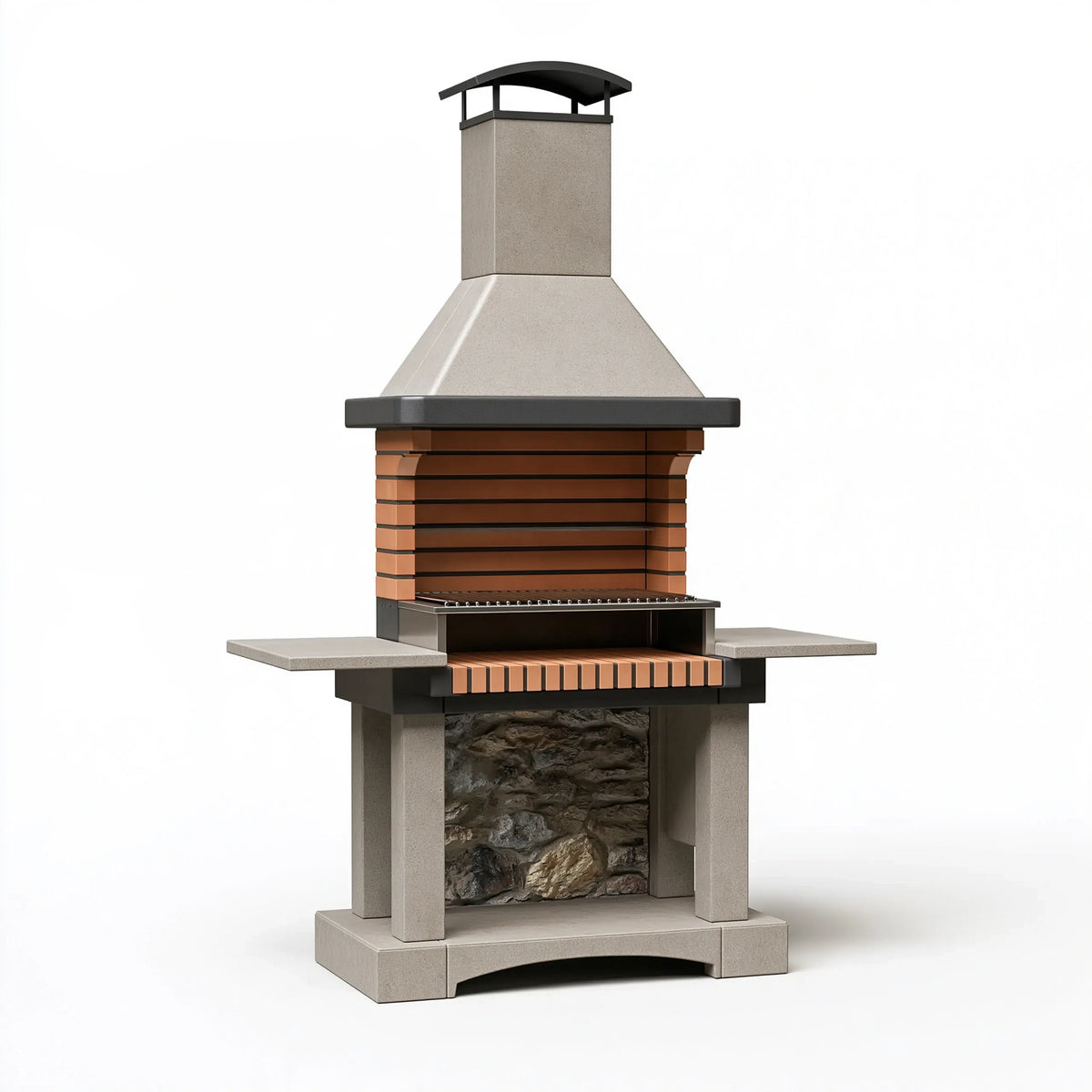 Barbecue de jardin 160 x 70 x 250 cm en béton gris avec grille en métal style cheminée