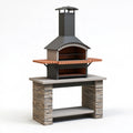 Barbecue de jardin 160 x 80 x 230 cm en acier briques réfractaires noir style cheminée avec grillades