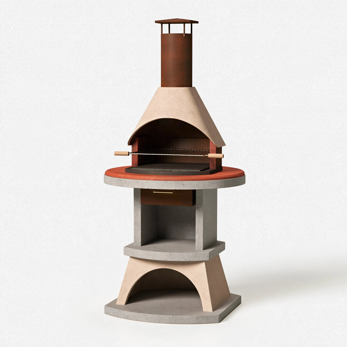 Barbecue de jardin 100 x 80 x 210 cm béton et acier brun style cheminée