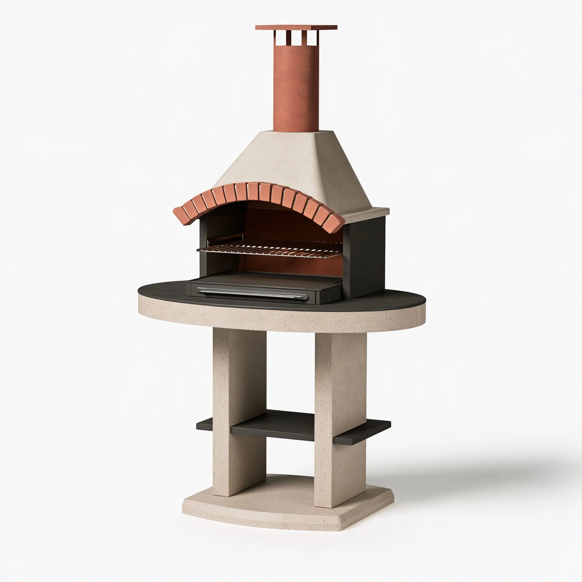 Barbecue de jardin 110 x 70 x 210 cm béton acier noir terre cuite avec cheminée