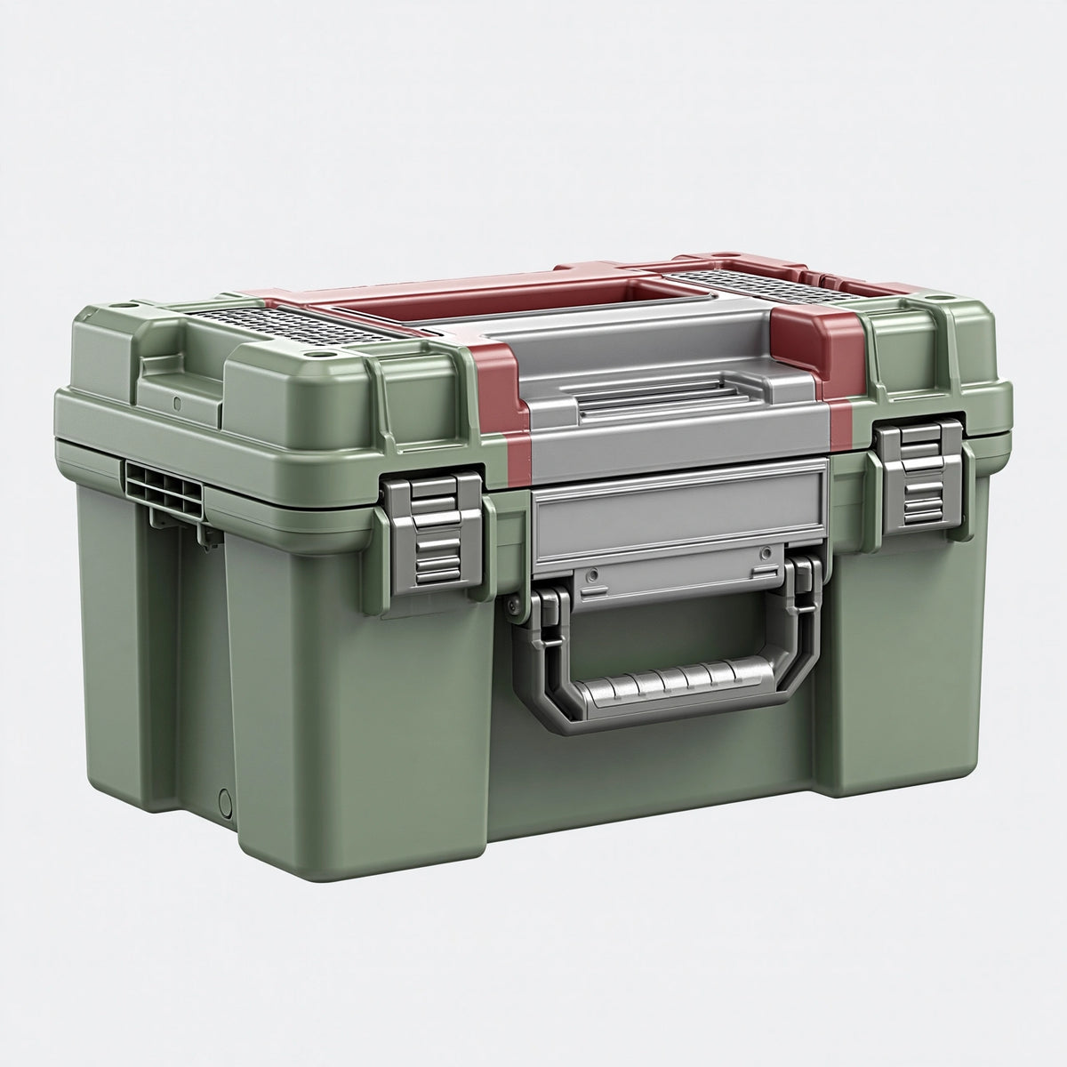 Caisse de rangement 50 cm en plastique vert et gris avec poignées et fermetures