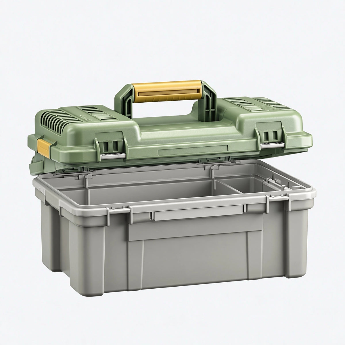 Boîte à outils 48 x 28 x 25 cm en plastique vert olive rangement compartimenté avec poignée