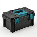 Caisse à outils 55 x 35 x 32 cm en plastique noir/bleu turquoise avec compartiment supérieur et fermetures