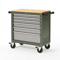 Chariot à outils 76 x 46 x 97 cm en acier vert avec plateau en bois et 7 tiroirs mobile