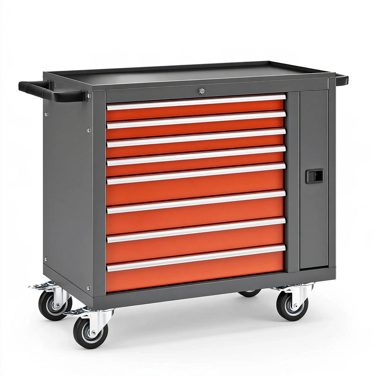 Servante d'atelier 78 x 46 x 97 cm en acier gris anthracite et orange à 8 tiroirs avec roulettes