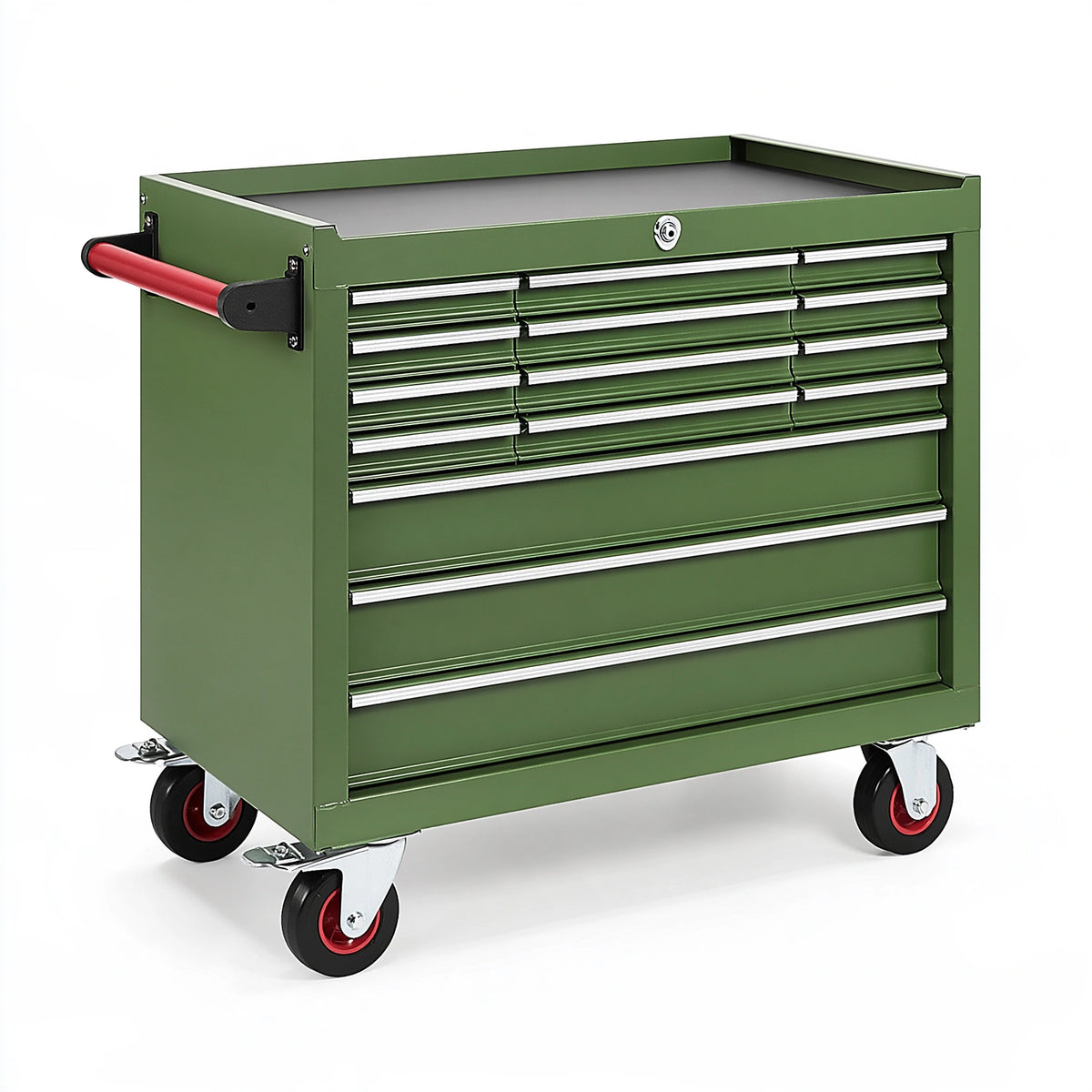 Servante d'atelier 77 x 46 x 95 cm en acier vert à 8 tiroirs mobile