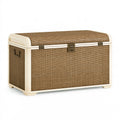 Coffre de rangement 80 x 45 x 55 cm effet rotin brun crème avec couvercle