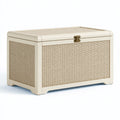 Coffre de rangement 80 x 45 x 50 cm en bois et rotin beige avec couvercle