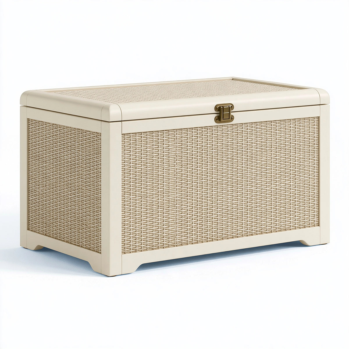 Coffre de rangement 80 x 45 x 50 cm en bois et rotin beige avec couvercle