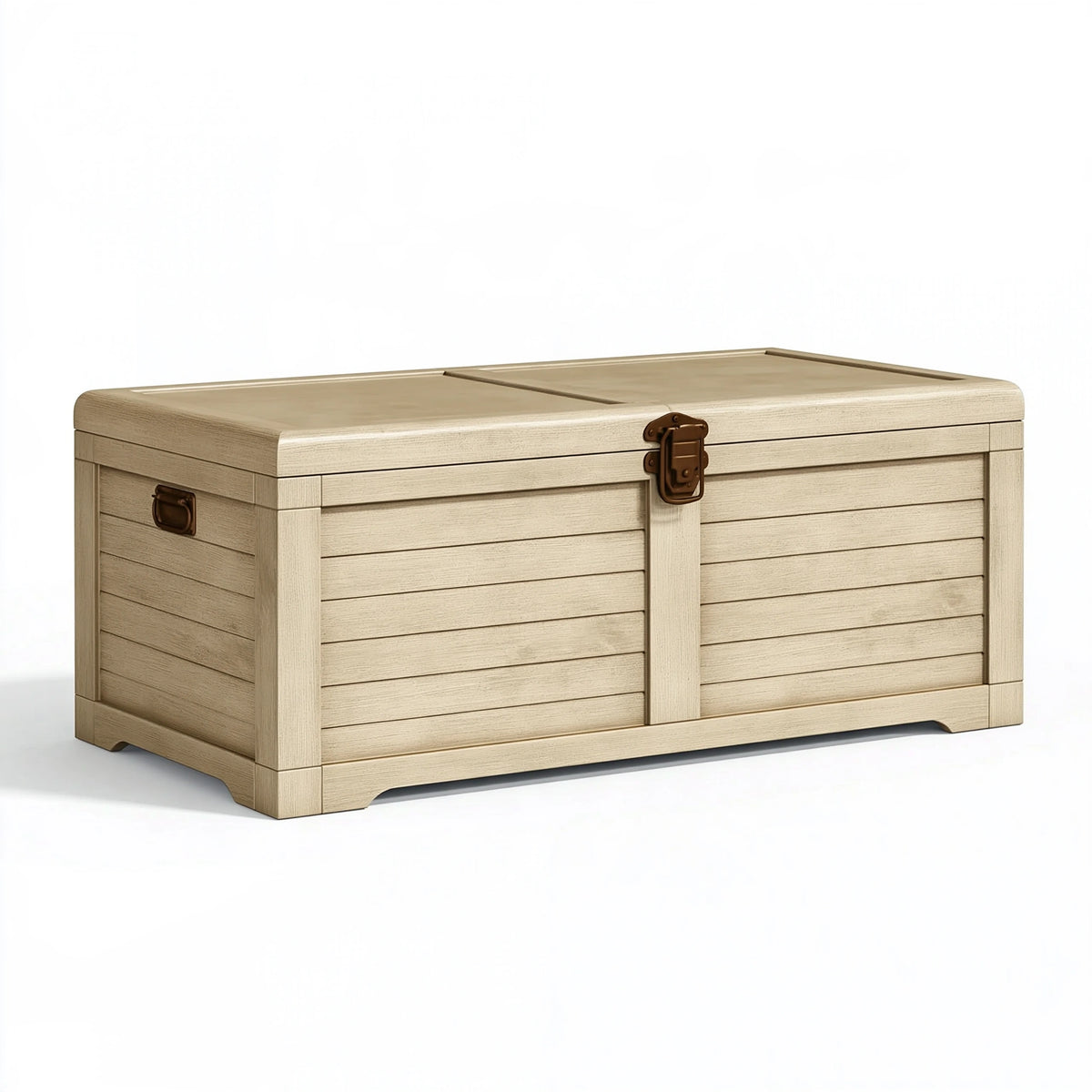 Coffre de rangement 100 x 50 x 50 cm en bois beige avec couvercle style rustique