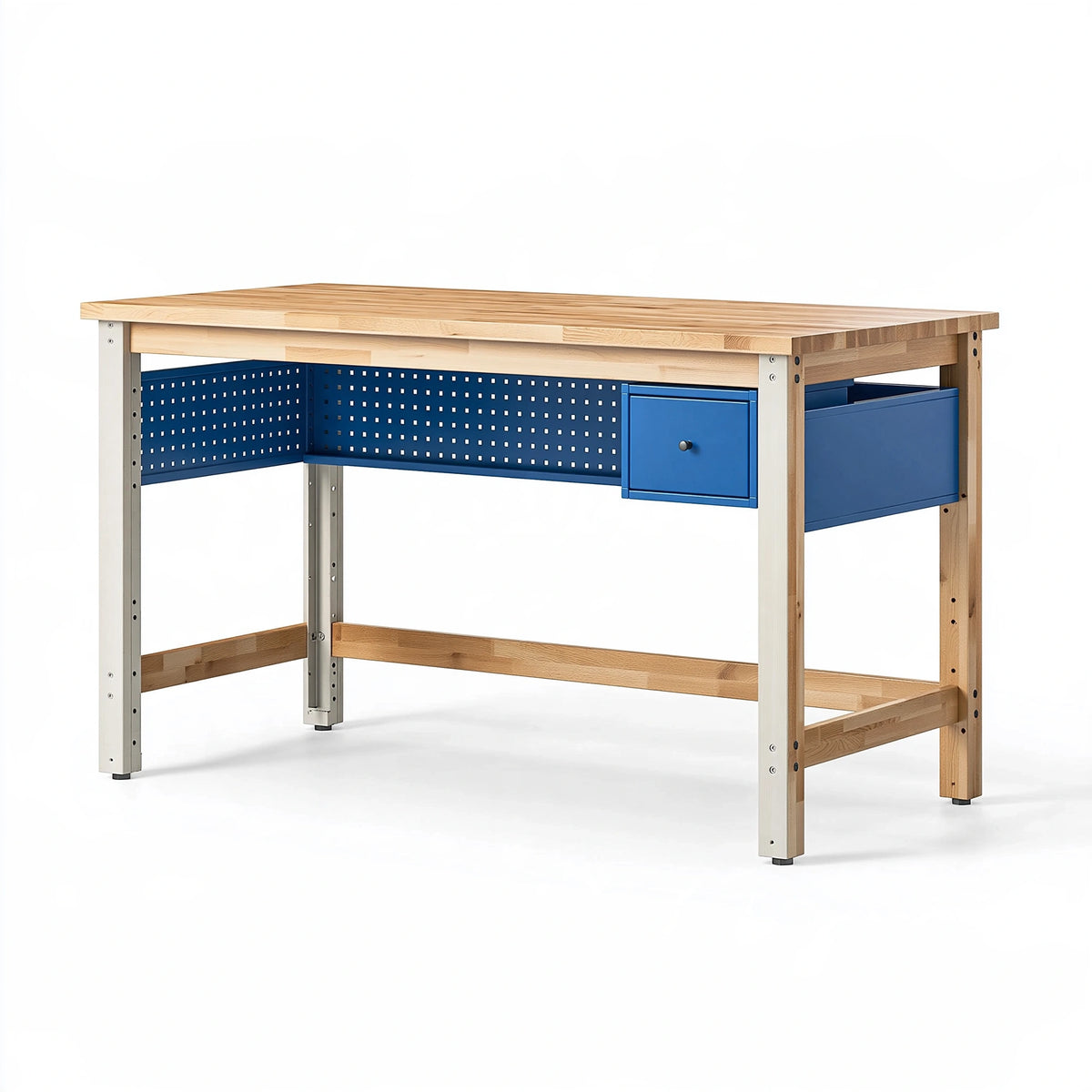 Établi 160 x 80 x 90 cm en bois et métal bleu avec tiroir style industriel