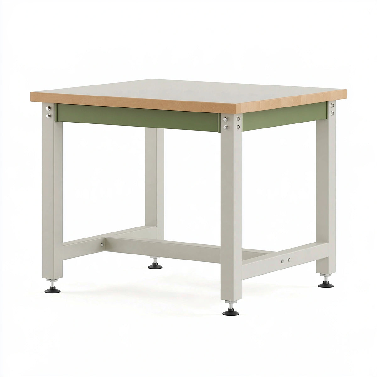 Établi 120 x 60 x 90 cm en bois et métal beige vert - table de travail réglable