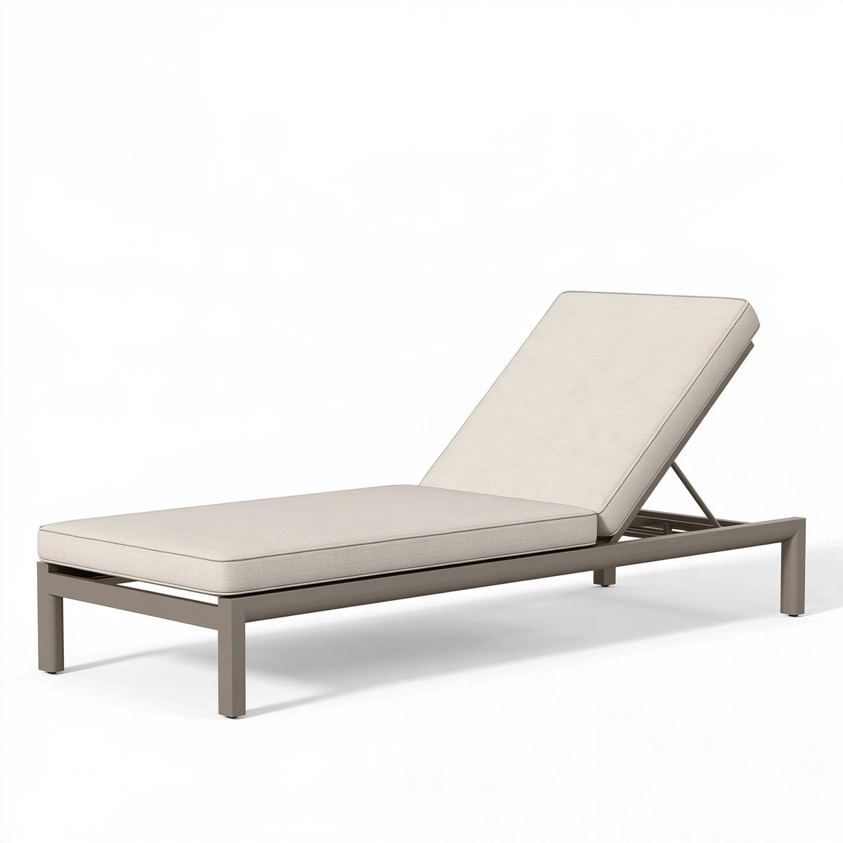 Bain de soleil 200 x 70 cm en métal taupe avec coussin beige dossier réglable pour extérieur