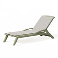 Chaise longue de jardin 190 x 70 x 90 cm en résine vert sauge et textilène beige réglable