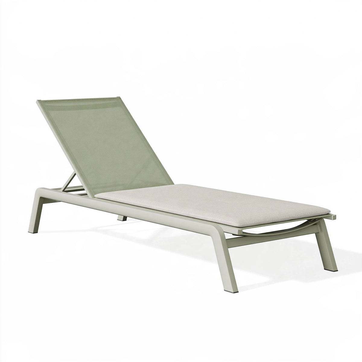 Bain de soleil 200 x 70 cm en aluminium vert sauge avec dossier réglable