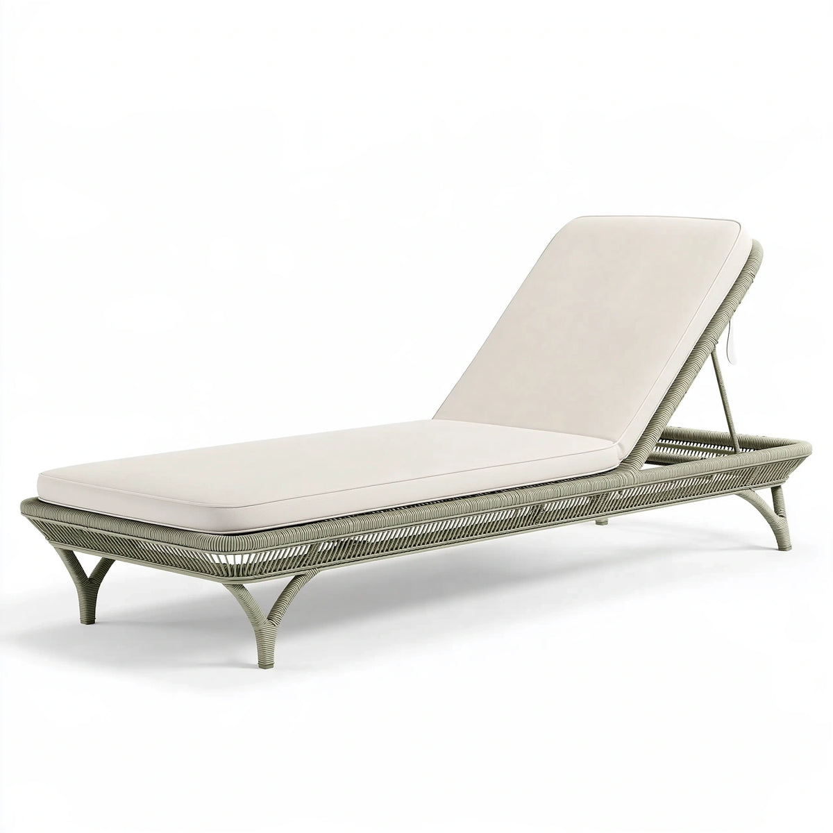 Chaise longue de jardin 200 x 75 cm en cordage synthétique vert sauge avec coussin beige dossier inclinable