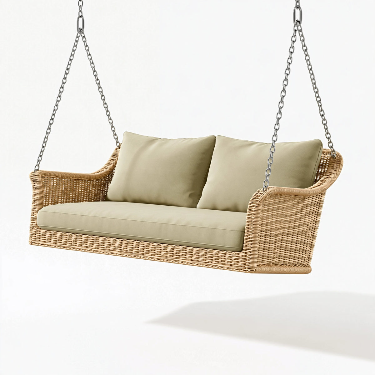 Balancelle suspendue 2 places 130 x 70 x 65 cm en rotin beige pour extérieur - assise rembourrée avec chaînes