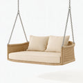 Balancelle suspendue 120 x 70 x 55 cm en rotin beige avec chaînes métalliques style bohème