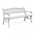 Banc de jardin 127 x 61 x 86 cm en métal blanc style classique à dossier ajouré