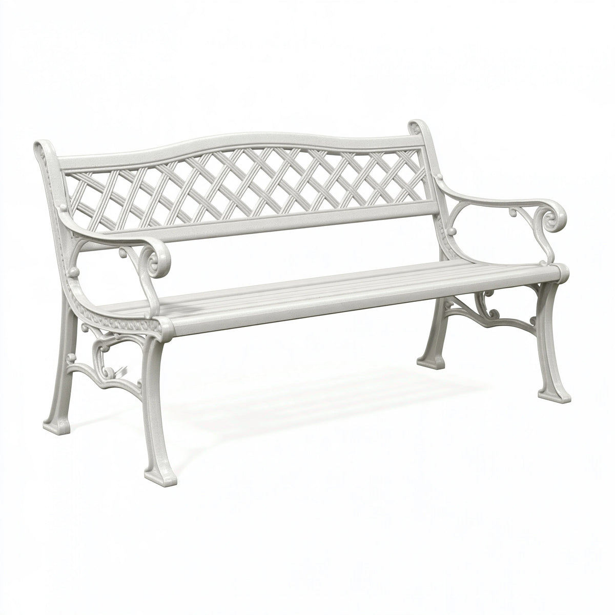 Banc de jardin 127 x 61 x 86 cm en métal blanc style classique à dossier ajouré