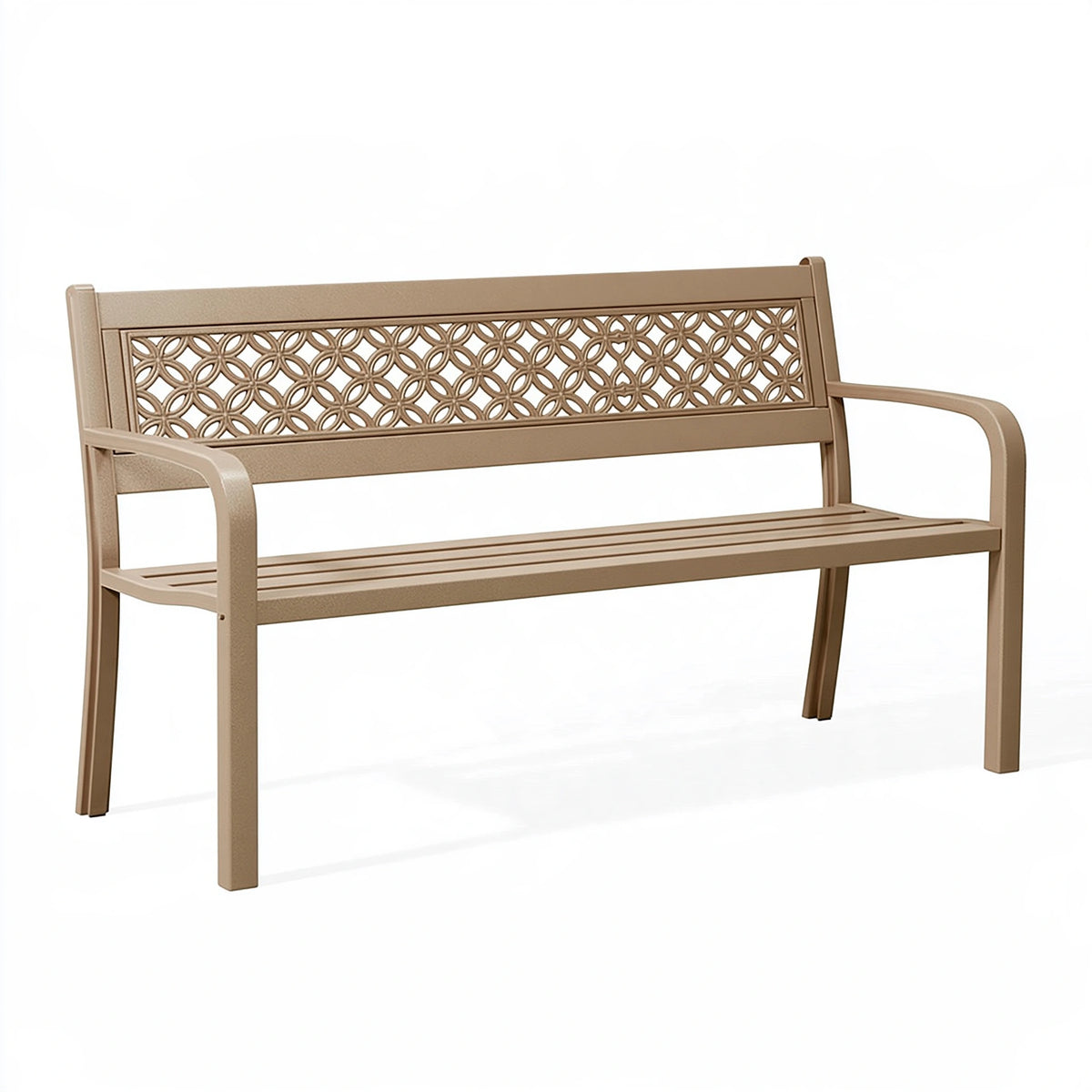 Banc de jardin 122 x 61 x 88 cm en métal beige à dossier ajouré